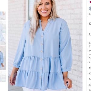 Chic Soul light blue 3/4 sleeve ruffled swing blouse Xl.